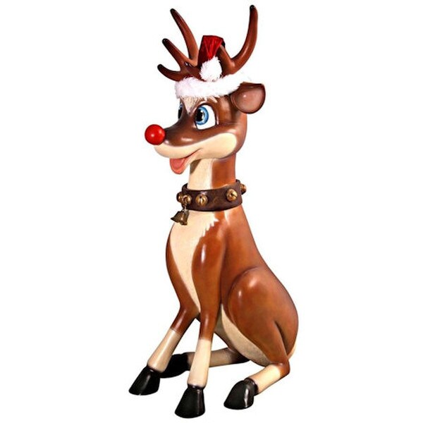 Santas Red Nosed Christmas Reindeer Statue Sitting Large Funny